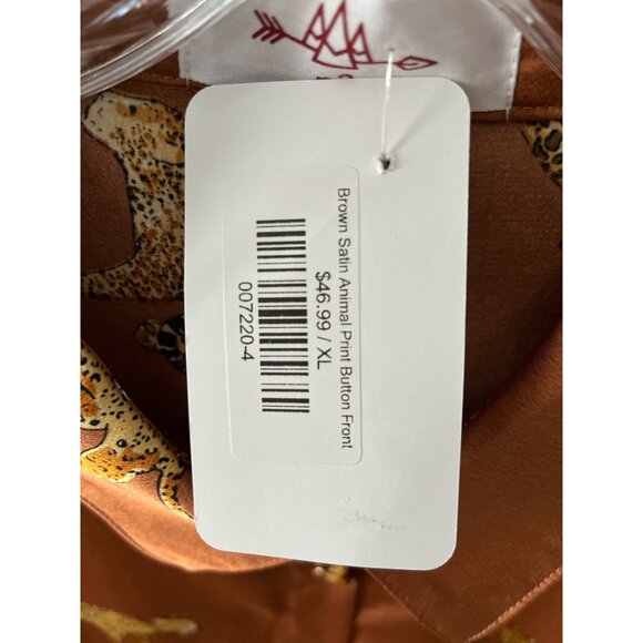 r2 Women’s XL Brown Satin Animal Print Button-Front Shirt – Cheetah Pattern – NW - Picture 7 of 8